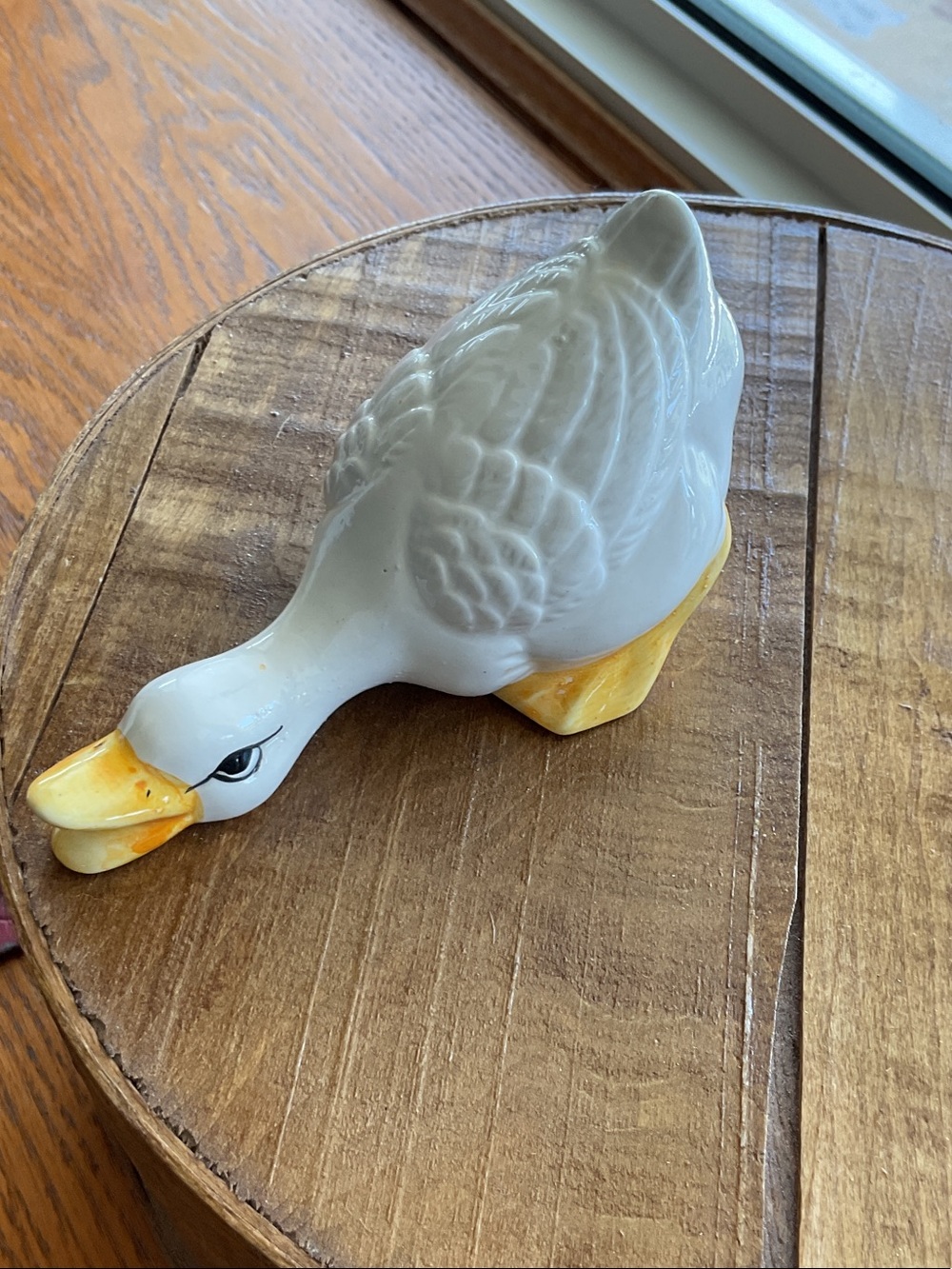 Vintage White and Yellow Ceramic Goose Figurine - Decorative Home Accent